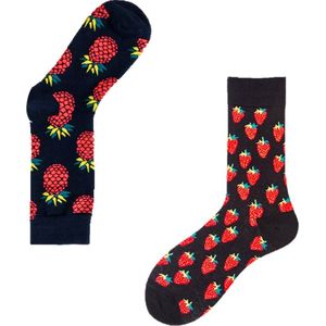Binkie Socks Box | 2 Paar Sokken Heren | Aardbei Sokken en Ananas Sokken | Sokken Maat 43-46