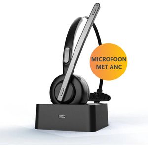 Professionele Draadloze Koptelefoon met Microfoon en Noise Cancelling - Bluetooth 5.2 - Headset met Laadstation - Wireless Headset met Ruisonderdrukking - Draaibare Microfoon - Geschikt voor Kantoor, Gaming, PC, Laptop & Smartphones