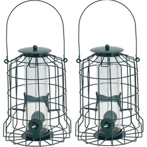 4x Tuinvogels hangende voeder silo/kooi 26 cm - Voor mussen/mezen kleine vogeltjes - Winter vogelvoer huisjes