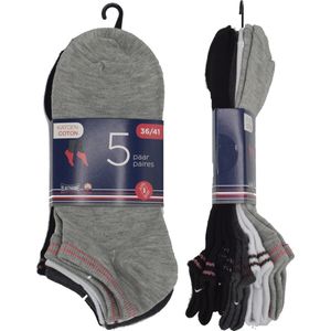 10 PAAR dames fitness sokken - katoen - 36/41 - zwart, grijs & wit met lurex - sneakersokken