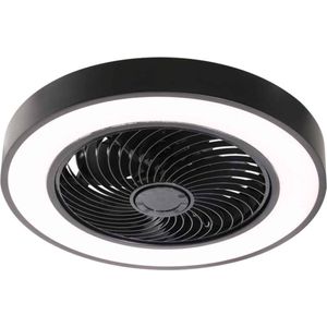 Stille plafondlamp met ventilator met lamp & afstandsbediening | Zwart | 6 draaisnelheden | 3 lichtsterkten | Ø 50 cm | badkamer / slaapkamer lamp | modern design