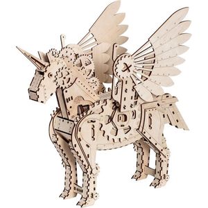 Mr. Playwood Mechanical Unicorn (small) - 3D houten puzzel - Bouwpakket hout - DIY - Knutselen - Miniatuur - 140 onderdelen
