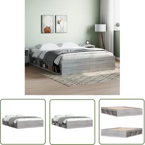 The Living Store Bedframe grijs sonoma eikenkleurig 140x190 cm - Houten Bed Frame - Bed Frame Grijs - Slaapcomfort - Modern Bed Frame - Boxspring Bed Frame