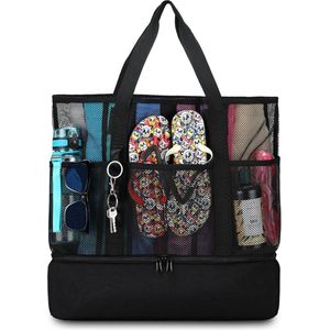 8 zakken tote mesh strandtas dames groot opvouwbaar met waterdichte koeltas voor speelgoedopslag strand reizen picknick shopper handtas badtas schoudertas