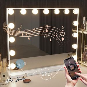 Mrs. Jones Bluetooth Make-up Spiegel verlichting 15 LED-lamp Dressoir Hollywood Spiegel USB oplaadpoort 3 kleurtemperaturen grote make-upspiegel tafelspiegels wandspiegel .
