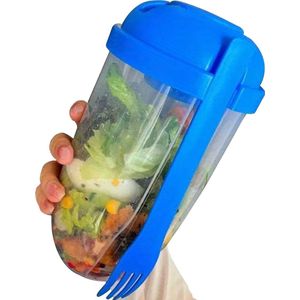 Team Bicep Salade Beker - Reisbeker met Vork - Gezonde Salade Container - Lunchbox voor Onderweg - Ontbijt To Go - Blauw