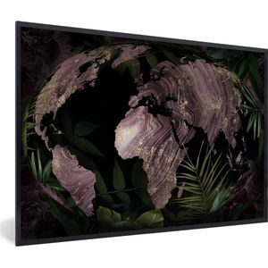 Fotolijst incl. Poster - Wereldkaart - Paars - Goud - 60x40 cm - Posterlijst