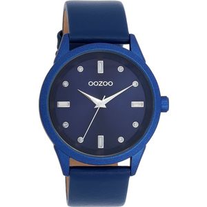 OOZOO Timepieces - Blauwe OOZOO horloge met blauwe leren band - C11288