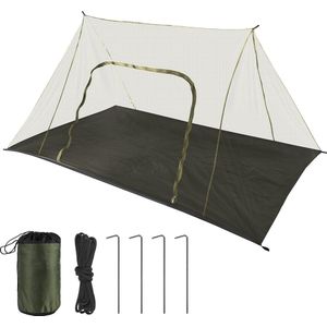 Grote klamboe voor op de camping, 240 x 140 x 110 cm, klamboe outdoor, lichte muggennet voor reizen, waterdichte muggentent met ritssluiting voor tocht, wandeling, zadeldak-groen