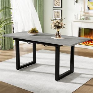 Uitschuifbare eettafel, L140/180*B80*H75, industriële stijl, rechthoekig, salontafel, moderne, eenvoudige eettafel van ijzer, ruimtebesparend, multifunctionele eettafel MDF, betonlook + zwart