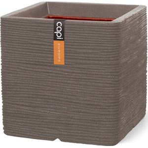 Capi Europe - Bloempot vierkant Rib NL - 40x40 - Warm taupe - Opening Ø32 - Bloempot voor binnen en buiten - Levenslang garantie - Breukbestendig - 100% Recyclebaar - CO2 Neutraal geproduceerd - KWTR903