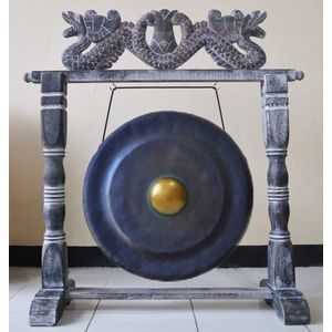 Healing Gong in Standaard - Zwart - 50cm - Metaal & Hout - Meditatie & Yoga Gong - Handgemaakt Bali