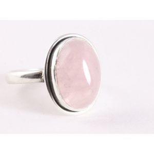 Ovale zilveren ring met rozenkwarts - maat 19