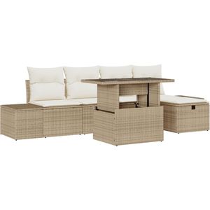 vidaXL - 6-delige - Tuin - Sofa - Set - met - Kussens - Beige - Poly - Rattan