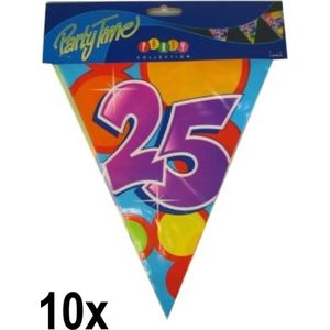 10x Leeftijd vlaggenlijn 25 jaar - Dubbelzijdig bedrukt - Vlaglijn feest festival abraham sara vlaggetjes verjaardag jubileum leeftijd