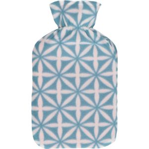 Water kruik met fleece hoes lichtblauwe/witte sterren print 1,7 liter - 35 x 18 cm - Warmwaterkruiken - Warmtekruik - Bedkruik