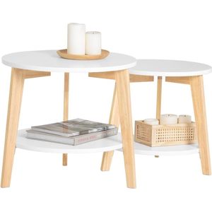 Set van 2 Moderne Salontafels - Bijzettafel Rubberhout Wit