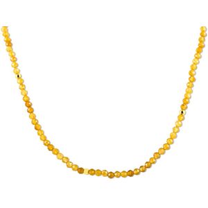 Silventi 9SIL-21728 Zilveren Ketting - Dames - Kralen - Oranje Granaat - 3,7 mm Doorsnee - 38 + 7 cm - Zilver - Gold Plated (Verguld/Goud op Zilver)