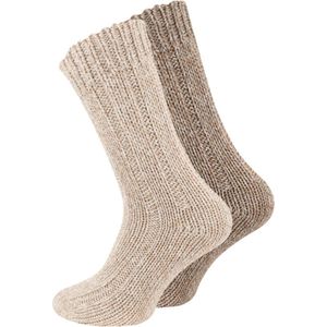 2 paar Noorse wollen sokken - Unisex - Beige mix - Maat 35-38