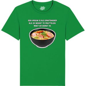 Een vrouw is als erwtensoep - Grappige Tekst Shirt - Mannen Vrouwen Unisex Kleding - Leuke Teksten - Verjaardag Cadeau Idee - Unisex T-Shirt - Kelly Groen - Maat M