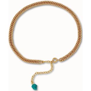ByNouck Jewelry - Enkelbandje Small Curb Turquoise Steentje - Sieraden - Goudkleurig - Vrouwen Enkelsieraad