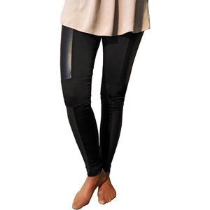 Dames Lederen Legging leather look | Kunstleer Legging | Zwart half-leatherlook - Maat large/xlarge
