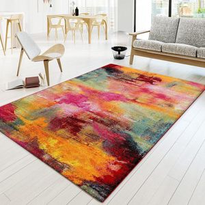 Woonkamer vloerkleed laagpolig modern vintage patroon abstract kleurrijk - afmetingen 120 x 170 cm - meerkleurig vloerkleed