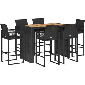 vidaXL - 7-delige - Tuinbarset - zonder - kussens - poly - rattan - acacia - zwart
