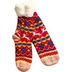 Warme Thermo Fleece Kerstsokken / Sokken | Warme / Gevoerde Sokken | One Size - Rood-Geel