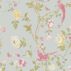 Laura Ashley Vliesbehangs-sSummer Palace Duck Egg - Roze - 10mx52cm