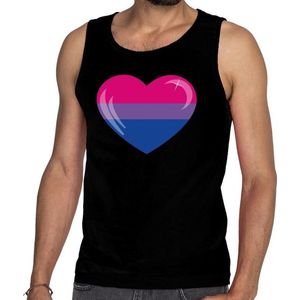 Gaypride biseksueel hart tanktop/mouwloos shirt - zwart singlet bi hart voor heren -  LHBT kleding L
