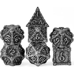 Lapi Toys - Dungeons and Dragons dobbelstenen - DnD Dice - Polydice - Dobbelstenen Dungeons Dragons - Metal dice - Metalen Dobbelstenen - DnD Dice Set - 1 set (7 stuks) - Metaal - Zilverkleurig