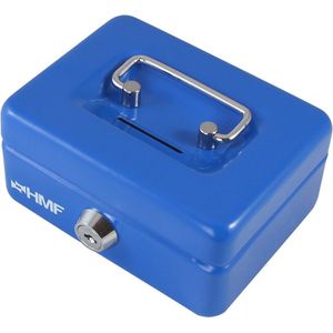 Kinderspaarpot met cilinderslot en gleuf, 12,5 x 9,5 x 6 cm, blauw