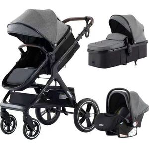 Instinct® Luxe Kinderwagen 3 in 1 - Draagbaar, Opvouwbaar met Hoog Landschap en Aluminium Frame voor Pasgeborenen - donker grijs