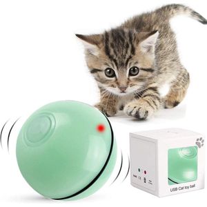Interactieve automatische 360gr zelf roterende rollende bal Groen - USB oplaadbare led licht - Automatisch uitschakeling, kattenspeelgoed bal, vermaak voor huisdier, training achtervolg speelgoed kitten/puppy ABS materiaal