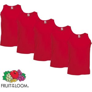 5 Pack Fruit of the Loom Valueweight Sportshirt-Onderhemd Rood Maat S