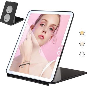 Lichte Reis Make-up Spiegel 3X 5X Vergroot - USB Charge Opvouwbare Staande Spiegel - Draagbare Cosmetische Spiegel - Reis - Verlicht - Touch Screen - 3 Kleuren Helderheid