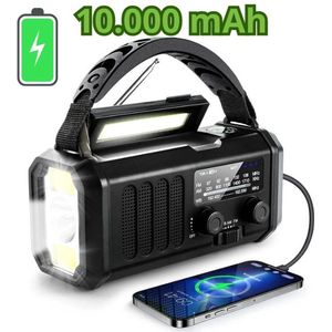 LuWe - Draagbare noodradio - Powerbank 10000 mAh - Zaklamp - Solar opwindbaar - SOS alarm - USB-C kabel - Noodpakket - zwart