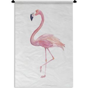 Wandkleed FlamingoKerst illustraties - Een roze flamingo gemaakt van waterverf op een witte achtergrond Wandkleed katoen 60x90 cm - Wandtapijt met foto
