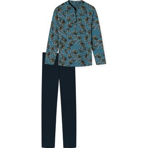 SCHIESSER Contemporary Nightwear pyjamaset - dames pyjama lang biologisch katoen knoopsluiting nachtblauw - Maat: 40