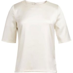 Blouse Dames 40 EU (12 UK) Brook Taverner Ronde hals Korte mouw Cream 97% Polyester, 3% Elasthan