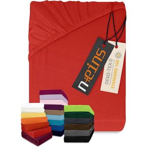 Hoeslaken, klassiek jersey, verkrijgbaar in 22 moderne kleuren en 6 verschillende maten, 100% katoen, rood, 120 x 200 cm