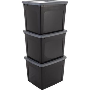 IRIS Modular Clearbox Opbergbox - 30L - Kunststof - Zwart/Grijs - Set van 3