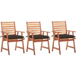 The Living Store Eetstoelenset Acaciahout - 56 x 62 x 92 cm - Waterdicht kussen - 3 stoelen
