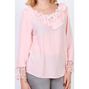 PRACHTIGE BLOUSE MET STEENTJES ROZE (L/XL)