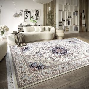 Flycarpets Villeroy & Boch - Klassiek Laagpolig Vloerkleed - Etienne - Blauw / Creme - 128x190 cm