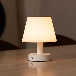 Tavellio – Oplaadbare Tafellamp Teddy – Wit – Tot wel 100 uur – Gemaakt van hout – Dimbaar, Draadloos & USB – Touch schakelaar – Tafellamp op Accu & Batterij – Bureaulamp – Leeslamp – Nachtlampje – Tafellamp Binnen en Buiten – 18CM