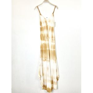 Baltische print zomer bandjes maxi jurk in kleur CAMEL BEIGE - maat 34/36