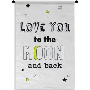Wandkleed Quotes liefde - Prachtig cadeau voor partner - Love you to the moon and back wit Wandkleed katoen 60x90 cm - Wandtapijt met foto
