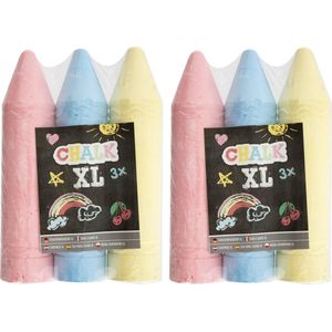 XL mega stoepkrijt - 6x stuks - roze/blauw/geel - L19 cm